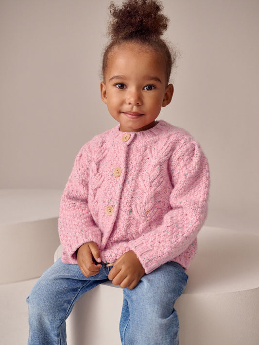 Pink Chunky Knit Bobble Cardigan (3mths-10yrs) - image 1