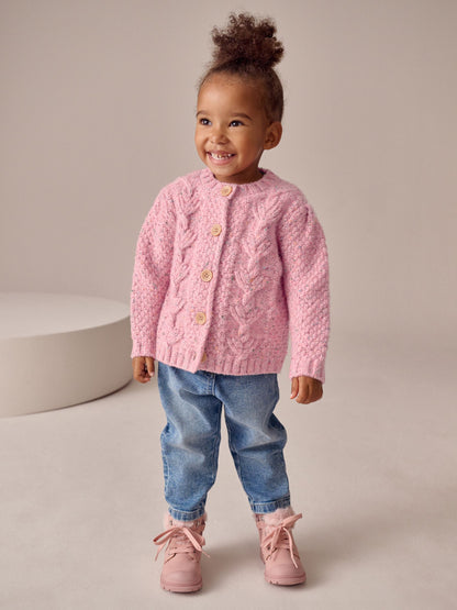 Pink Chunky Knit Bobble Cardigan (3mths-10yrs) - image 3