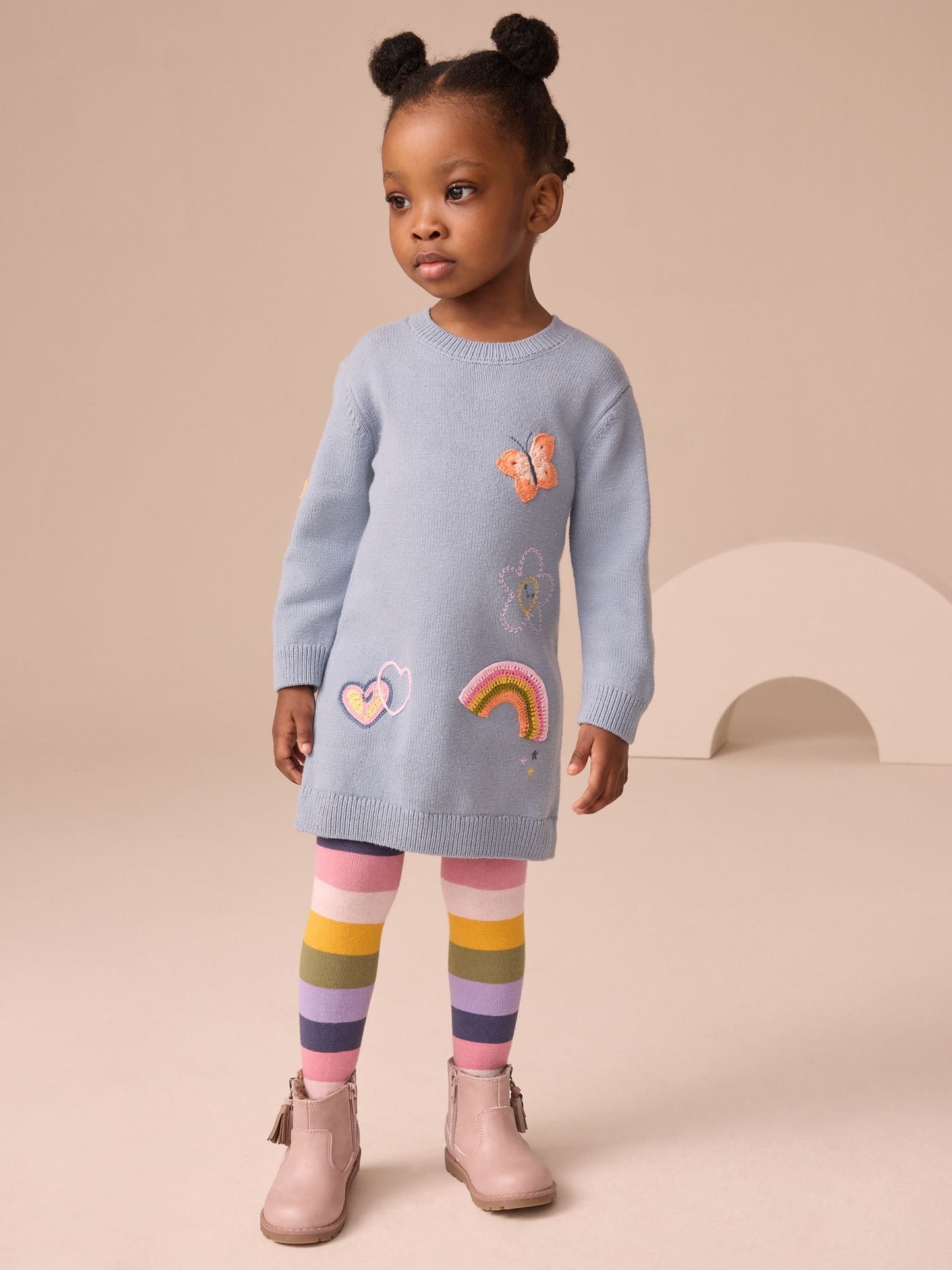 Blue Embroidered Jumper Dress and Tights Set (3mths-7yrs)