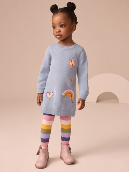 Blue Embroidered Jumper Dress and Tights Set (3mths-7yrs)