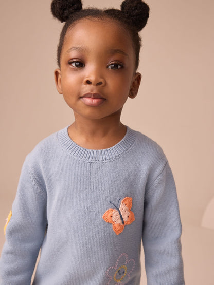 Blue Embroidered Jumper Dress and Tights Set (3mths-7yrs)