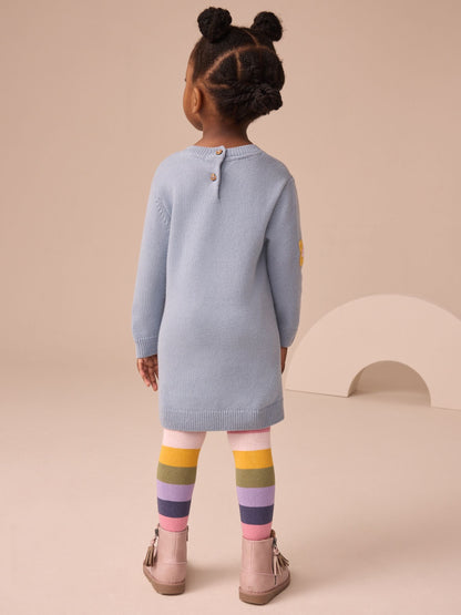 Blue Embroidered Jumper Dress and Tights Set (3mths-7yrs)