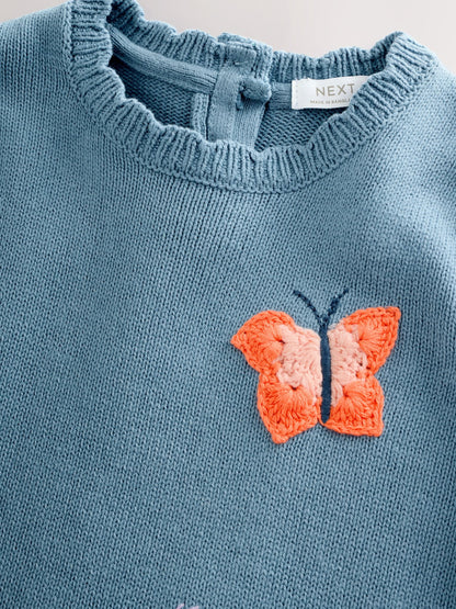 Blue Embroidered Jumper Dress and Tights Set (3mths-7yrs)