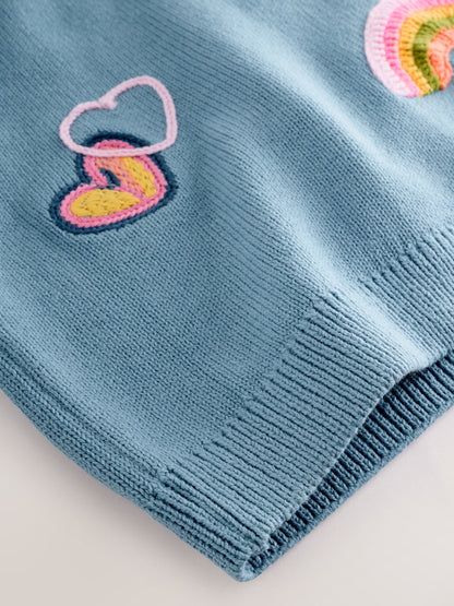 Blue Embroidered Jumper Dress and Tights Set (3mths-7yrs)