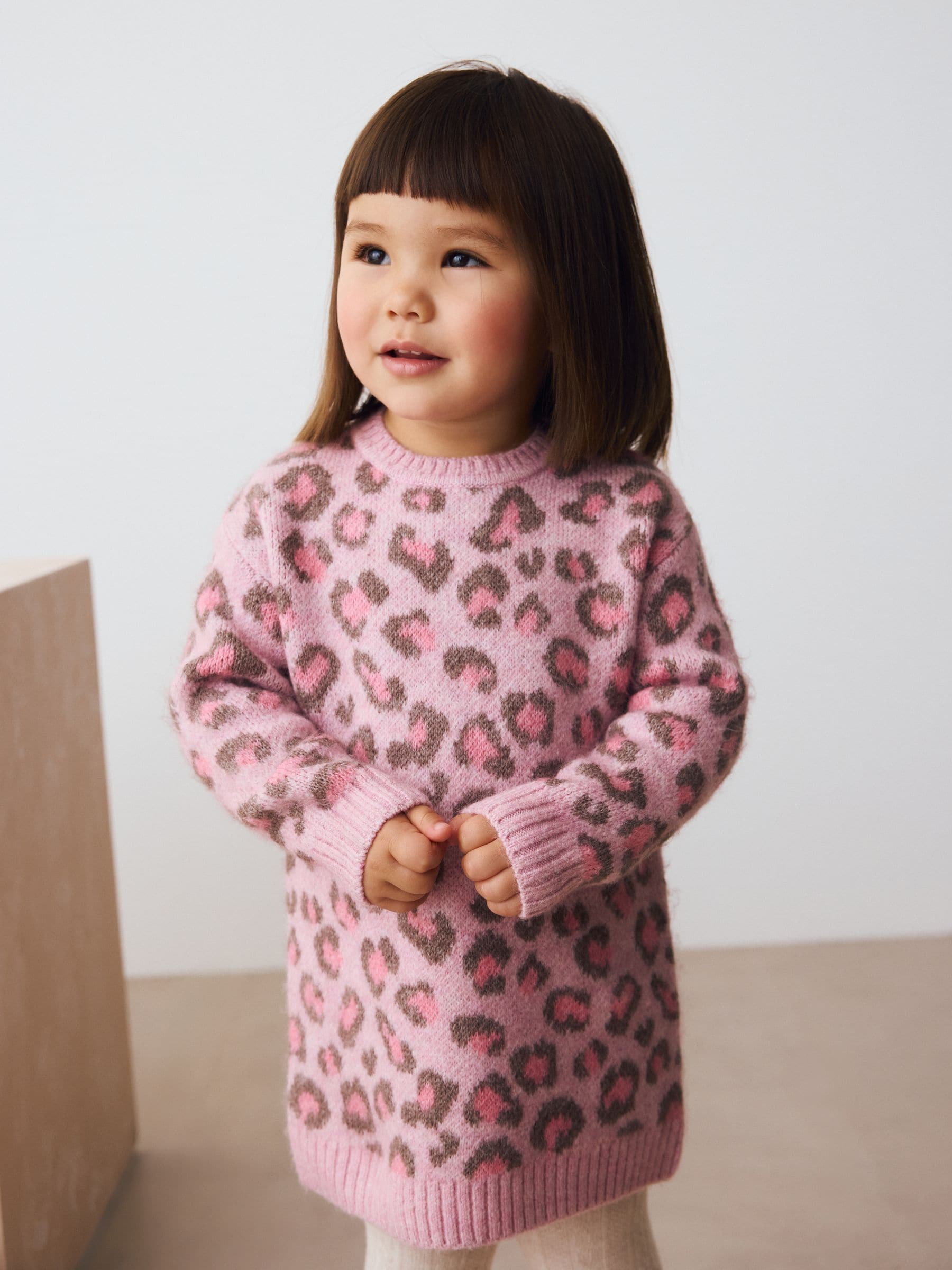 Pink Leopard Print Jumper Dress (3mths-7yrs) image 1
