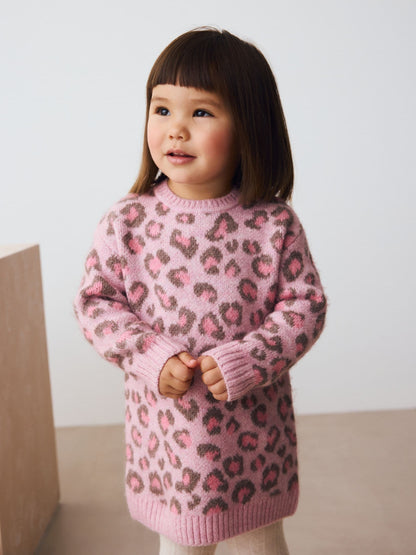 Pink Leopard Print Jumper Dress (3mths-7yrs) image 1