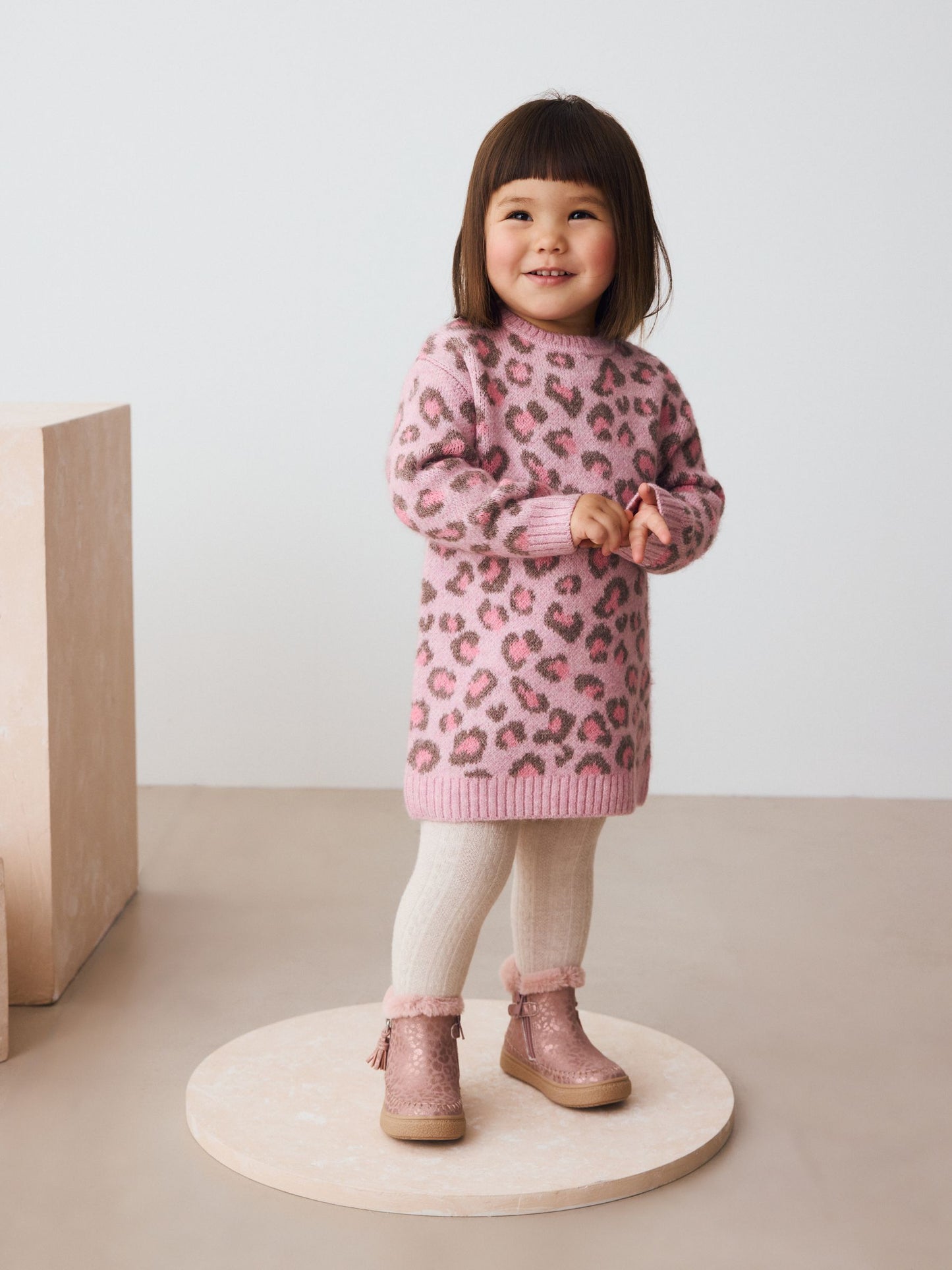 Pink Leopard Print Jumper Dress (3mths-7yrs) image 3