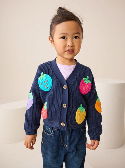 Navy Strawberry V-Neck Cardigan (3mths-7yrs)