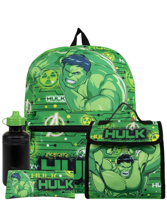 Character Green Marvel Hulk Backpack Lunch Bag And Water Bottle Set image 1