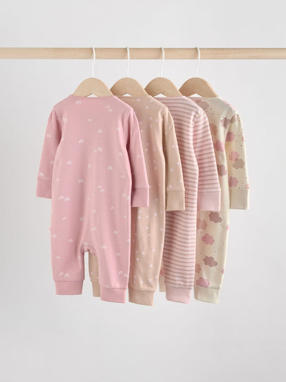 Pink 4 Pack Two Way Zip Baby Sleepsuits (0mths-3yrs) image 2