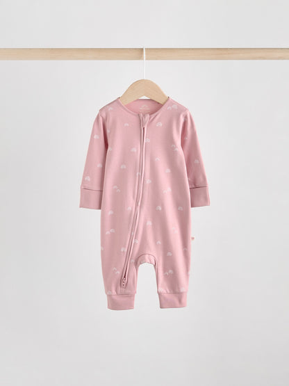 Pink 4 Pack Two Way Zip Baby Sleepsuits (0mths-3yrs) image 3