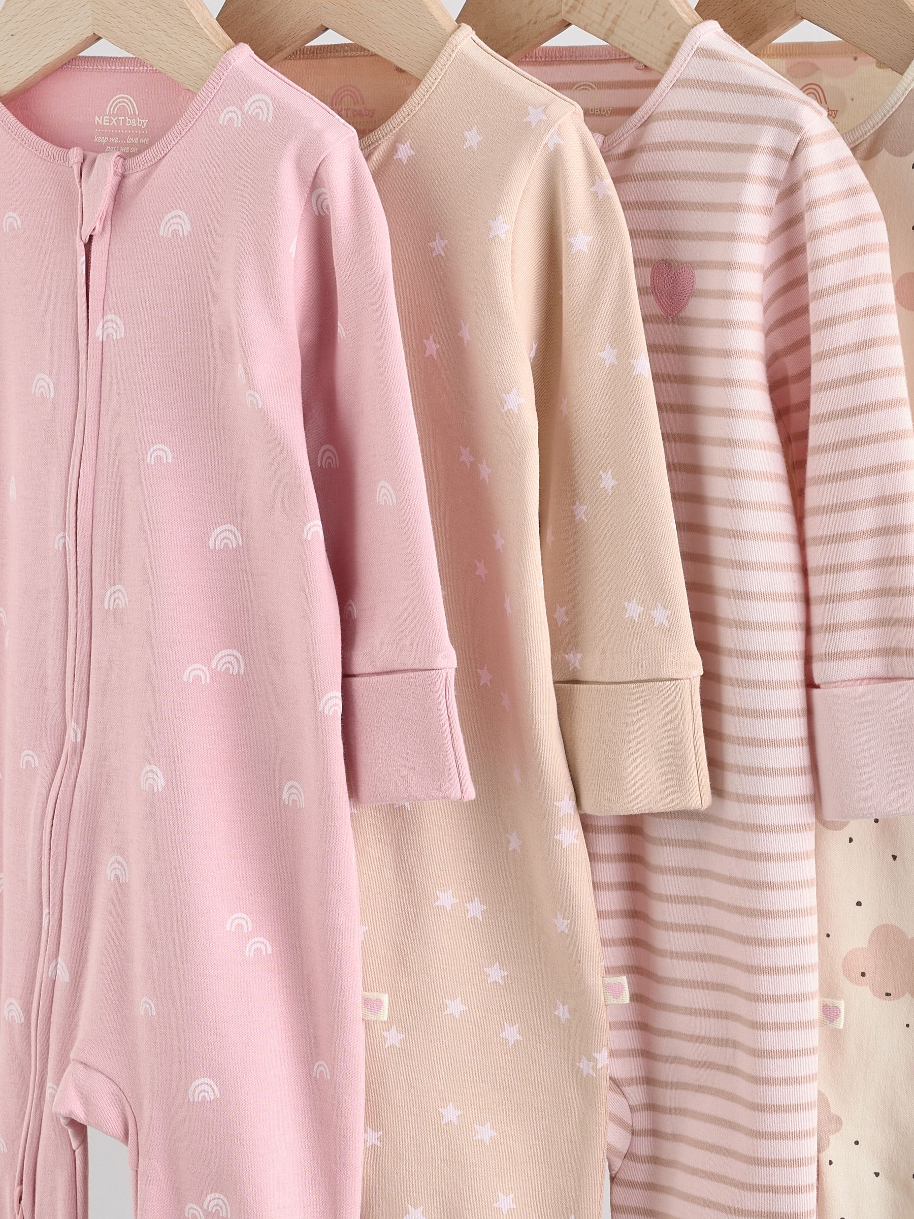 Pink 4 Pack Two Way Zip Baby Sleepsuits (0mths-3yrs) image 8