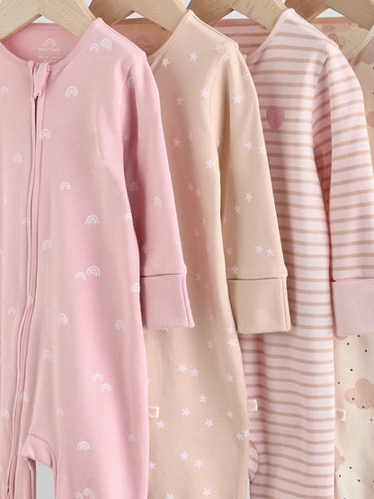 Pink 4 Pack Two Way Zip Baby Sleepsuits (0mths-3yrs) image 8
