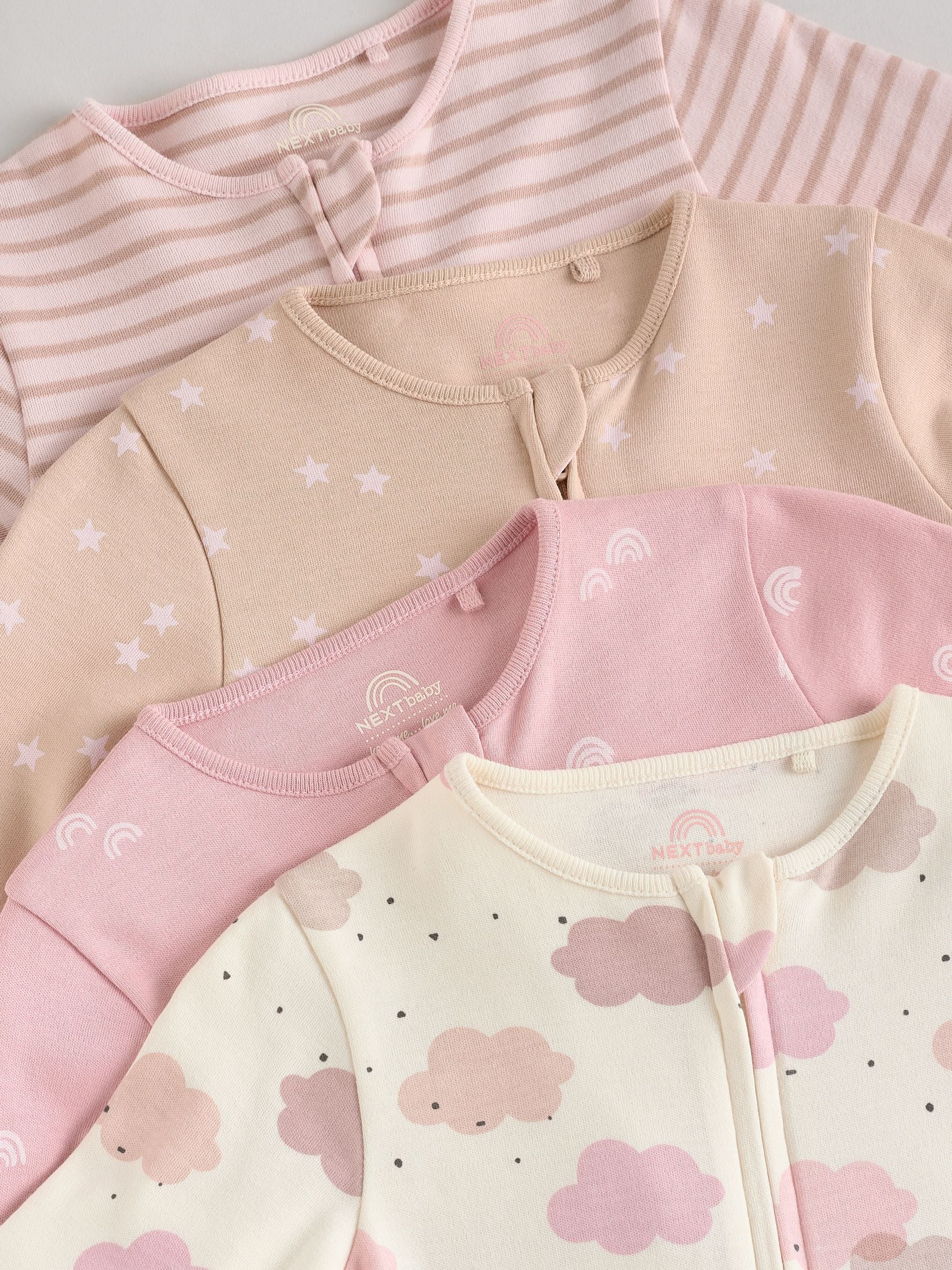 Pink 4 Pack Two Way Zip Baby Sleepsuits (0mths-3yrs) image 9
