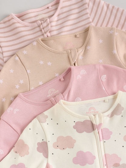 Pink 4 Pack Two Way Zip Baby Sleepsuits (0mths-3yrs) image 9
