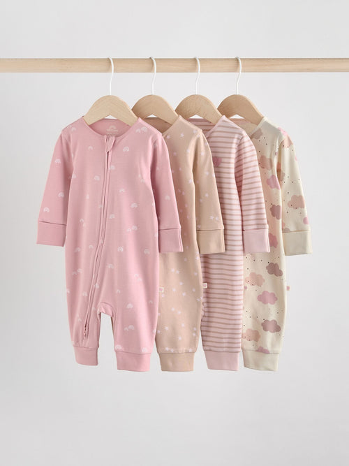 Pink 4 Pack Two Way Zip Baby Sleepsuits (0mths-3yrs) image 1