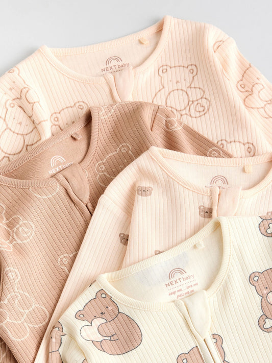 Brown 4 Pack Two Way Zip Baby Sleepsuits (0mths-2yrs) image 3