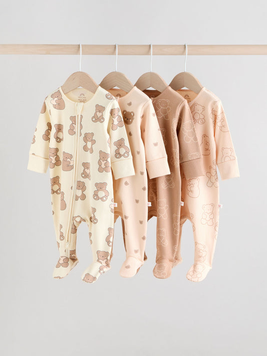 Brown 4 Pack Two Way Zip Baby Sleepsuits (0mths-2yrs) image 1