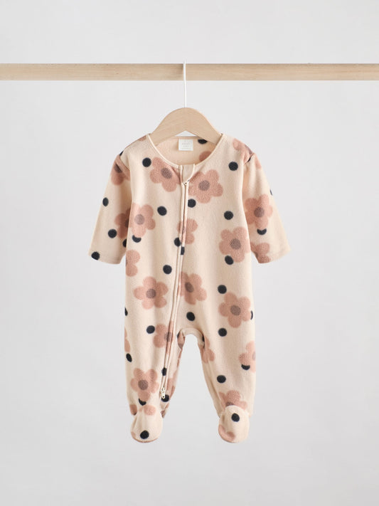 Neutral 2 Pack Micro Fleece Two Way Zip Baby Sleepsuits image 3