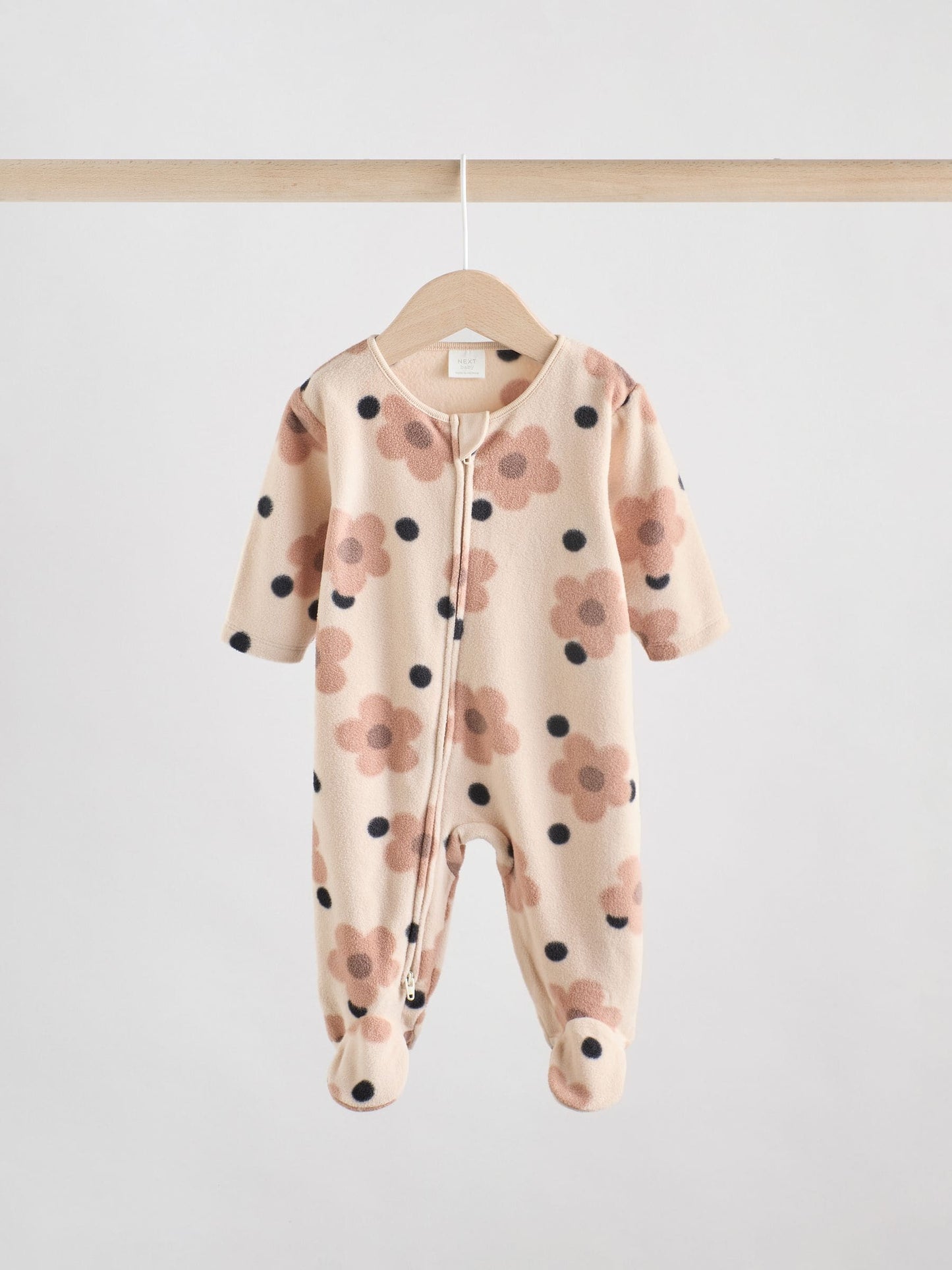 Neutral 2 Pack Micro Fleece Two Way Zip Baby Sleepsuits image 2