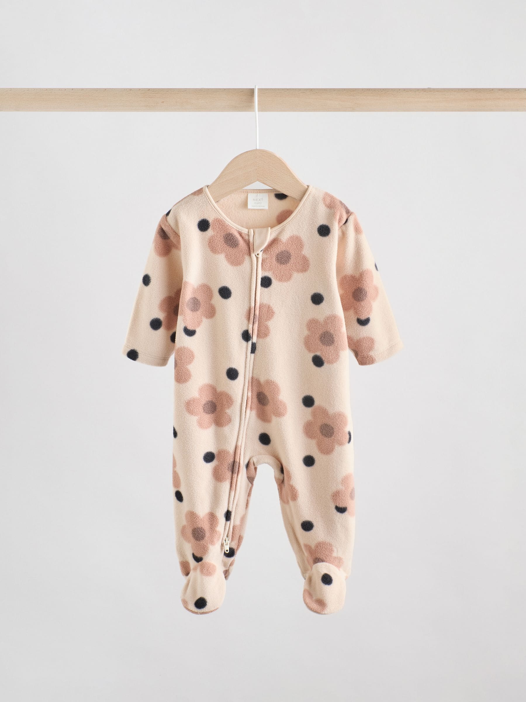 Neutral 2 Pack Micro Fleece Two Way Zip Baby Sleepsuits image 2