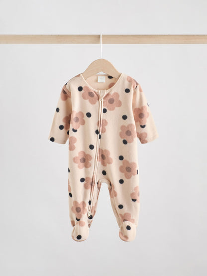 Neutral 2 Pack Micro Fleece Two Way Zip Baby Sleepsuits image 2
