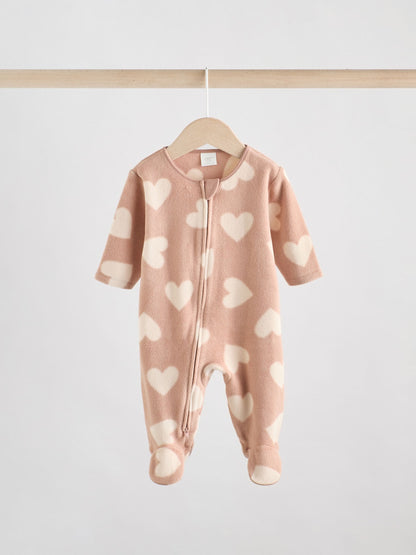 Neutral 2 Pack Micro Fleece Two Way Zip Baby Sleepsuits image 3