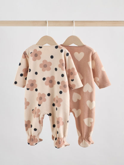 Neutral 2 Pack Micro Fleece Two Way Zip Baby Sleepsuits