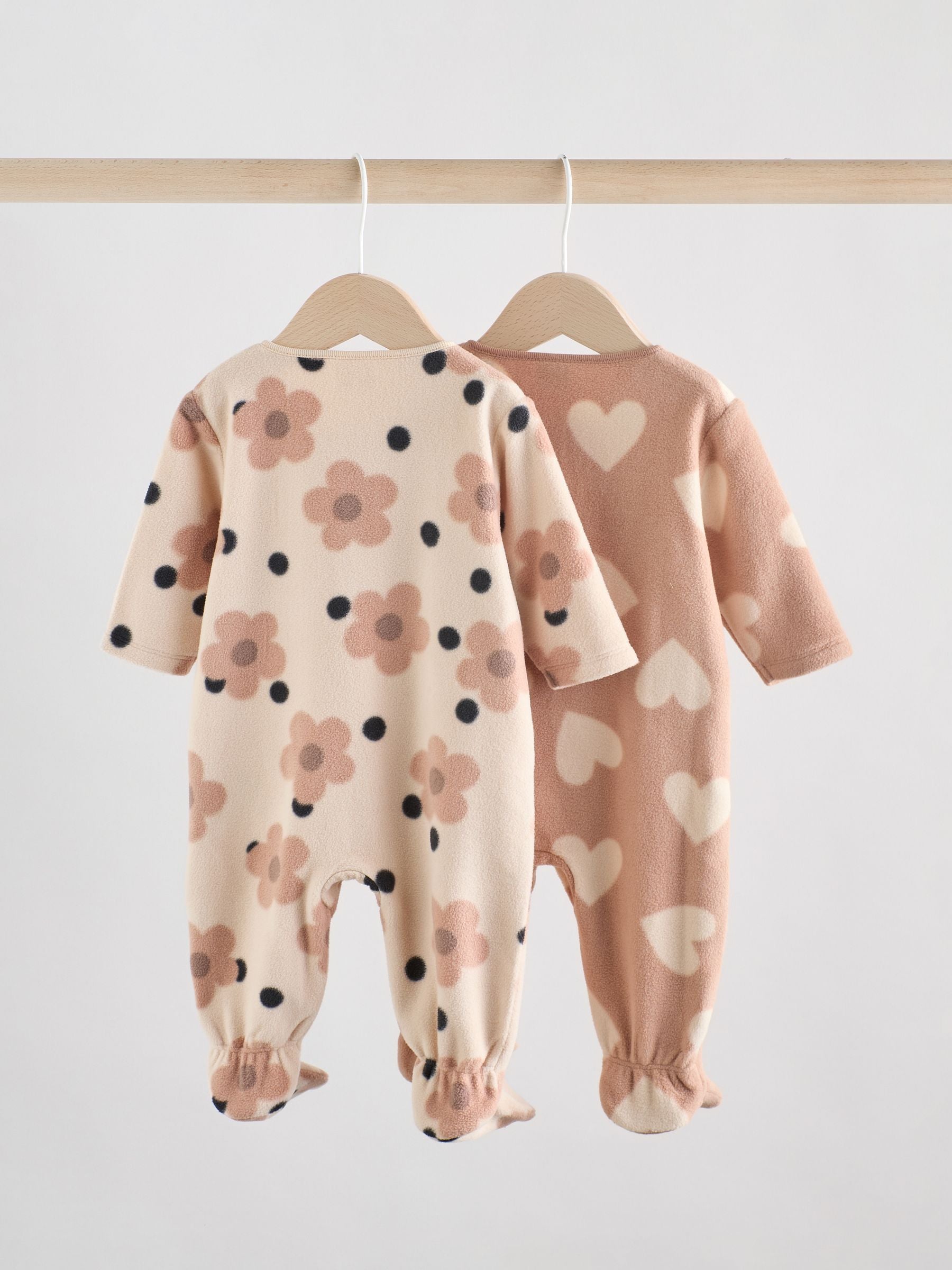Neutral 2 Pack Micro Fleece Two Way Zip Baby Sleepsuits image 4