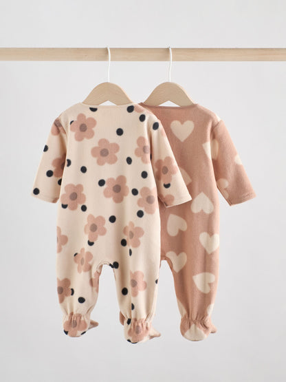 Neutral 2 Pack Micro Fleece Two Way Zip Baby Sleepsuits image 4