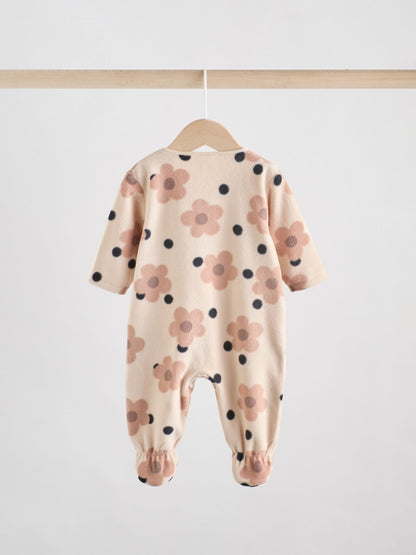 Neutral 2 Pack Micro Fleece Two Way Zip Baby Sleepsuits image 5
