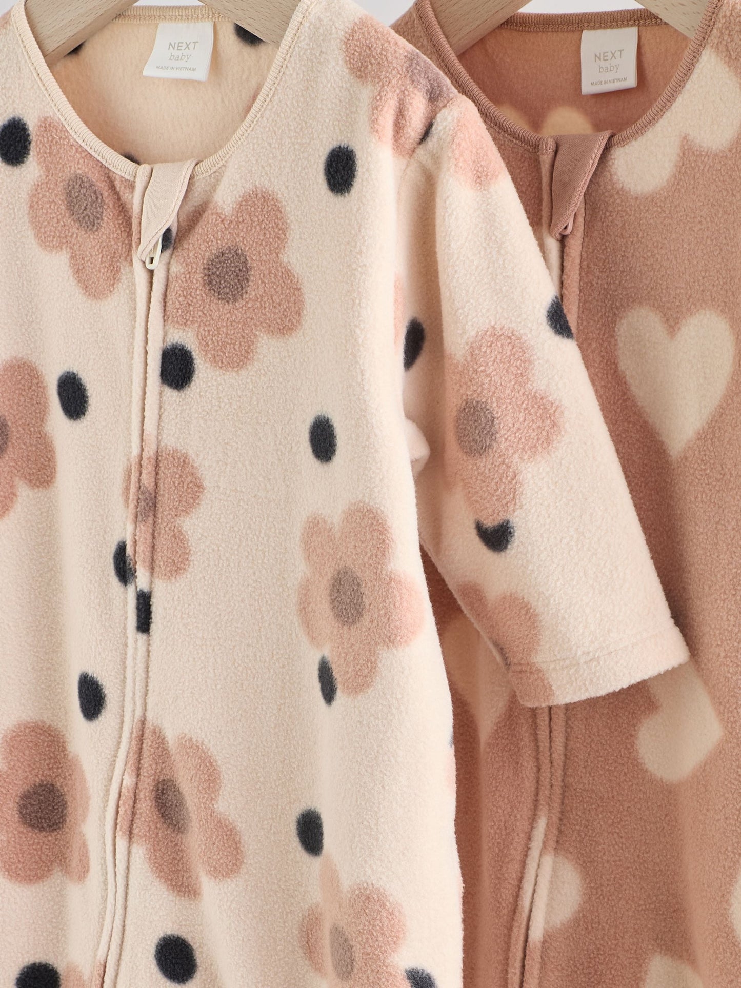 Neutral 2 Pack Micro Fleece Two Way Zip Baby Sleepsuits image 6
