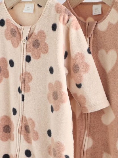 Neutral 2 Pack Micro Fleece Two Way Zip Baby Sleepsuits image 6