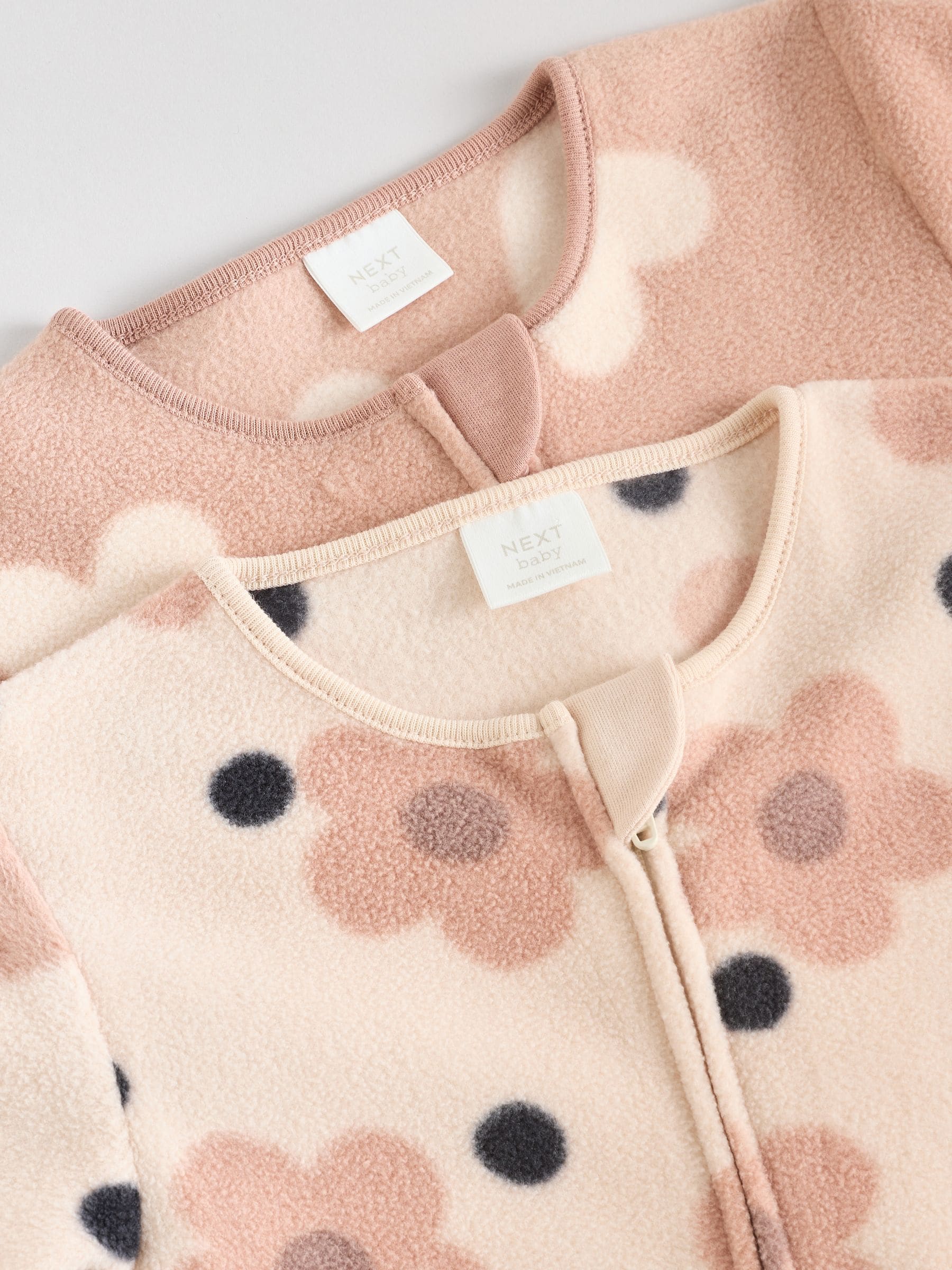 Neutral 2 Pack Micro Fleece Two Way Zip Baby Sleepsuits image 7