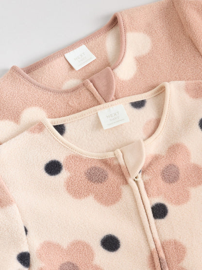 Neutral 2 Pack Micro Fleece Two Way Zip Baby Sleepsuits image 7