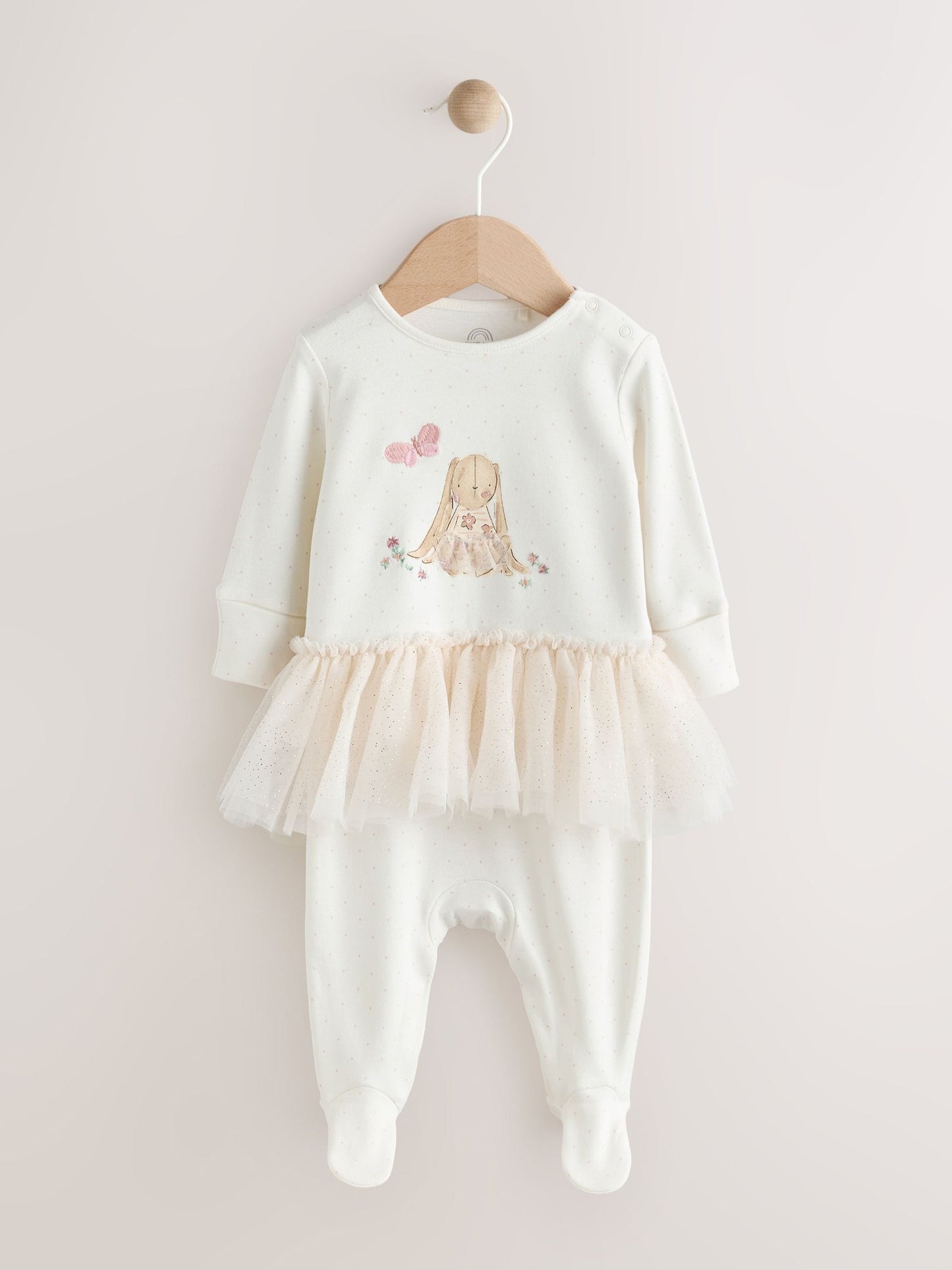 Ecru Bunny Tutu Baby Sleepsuit (0mths-2yrs) image 1