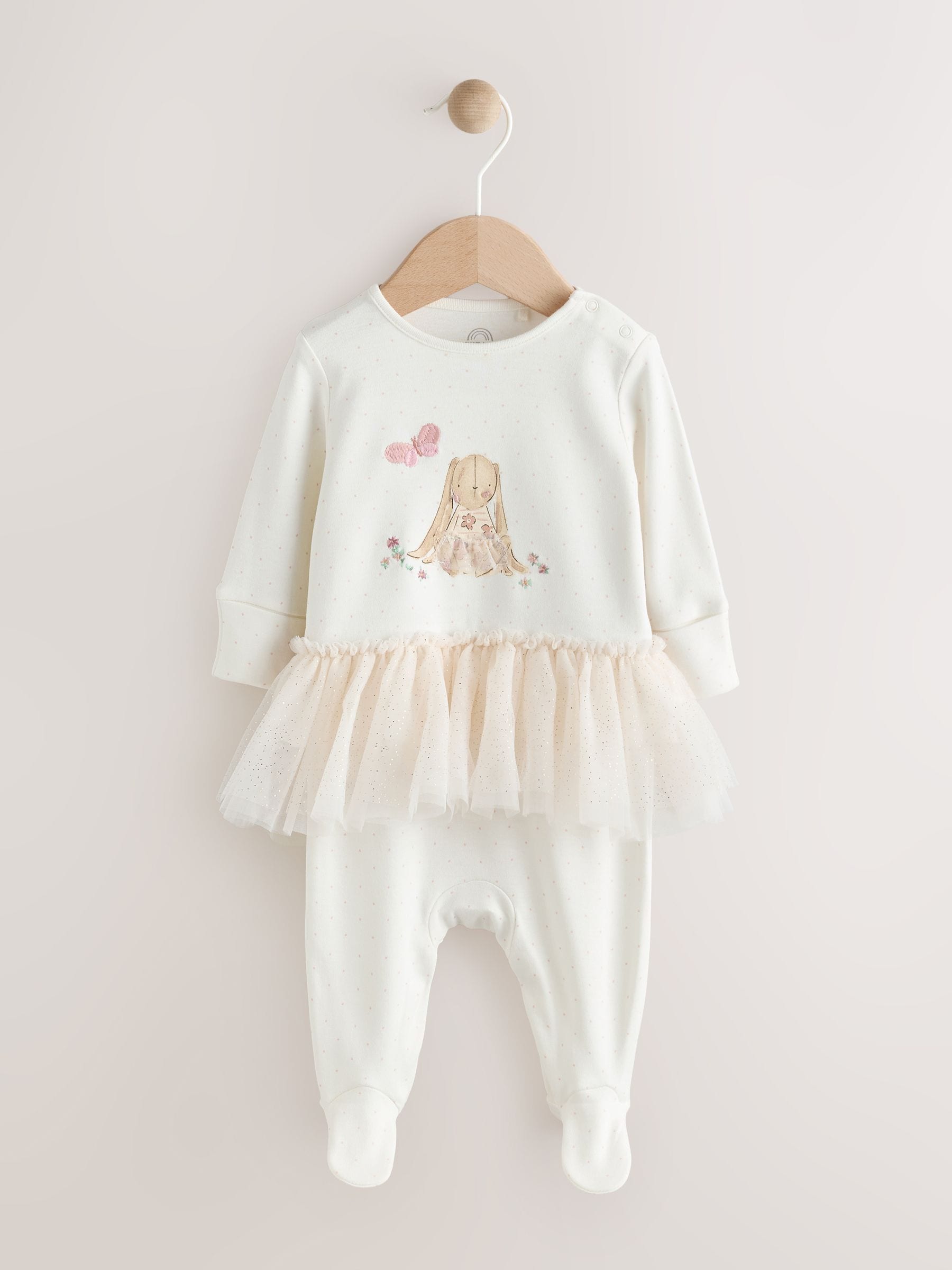 Ecru Bunny Tutu Baby Sleepsuit (0mths-2yrs) image 1