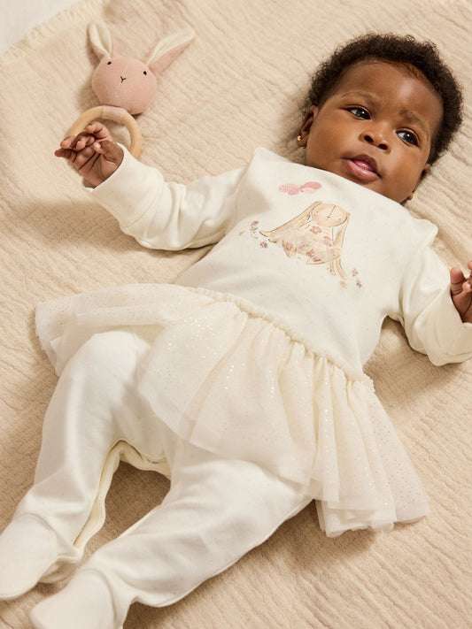 Ecru Bunny Tutu Baby Sleepsuit (0mths-2yrs) image 3