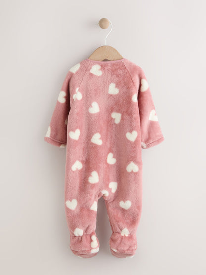 Pink Heart Print Baby Fleece Sleepsuit