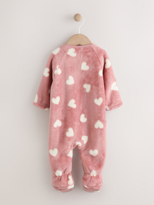 Pink Heart Print Baby Fleece Sleepsuit