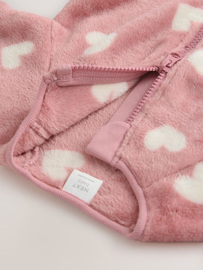 Pink Heart Print Baby Fleece Sleepsuit