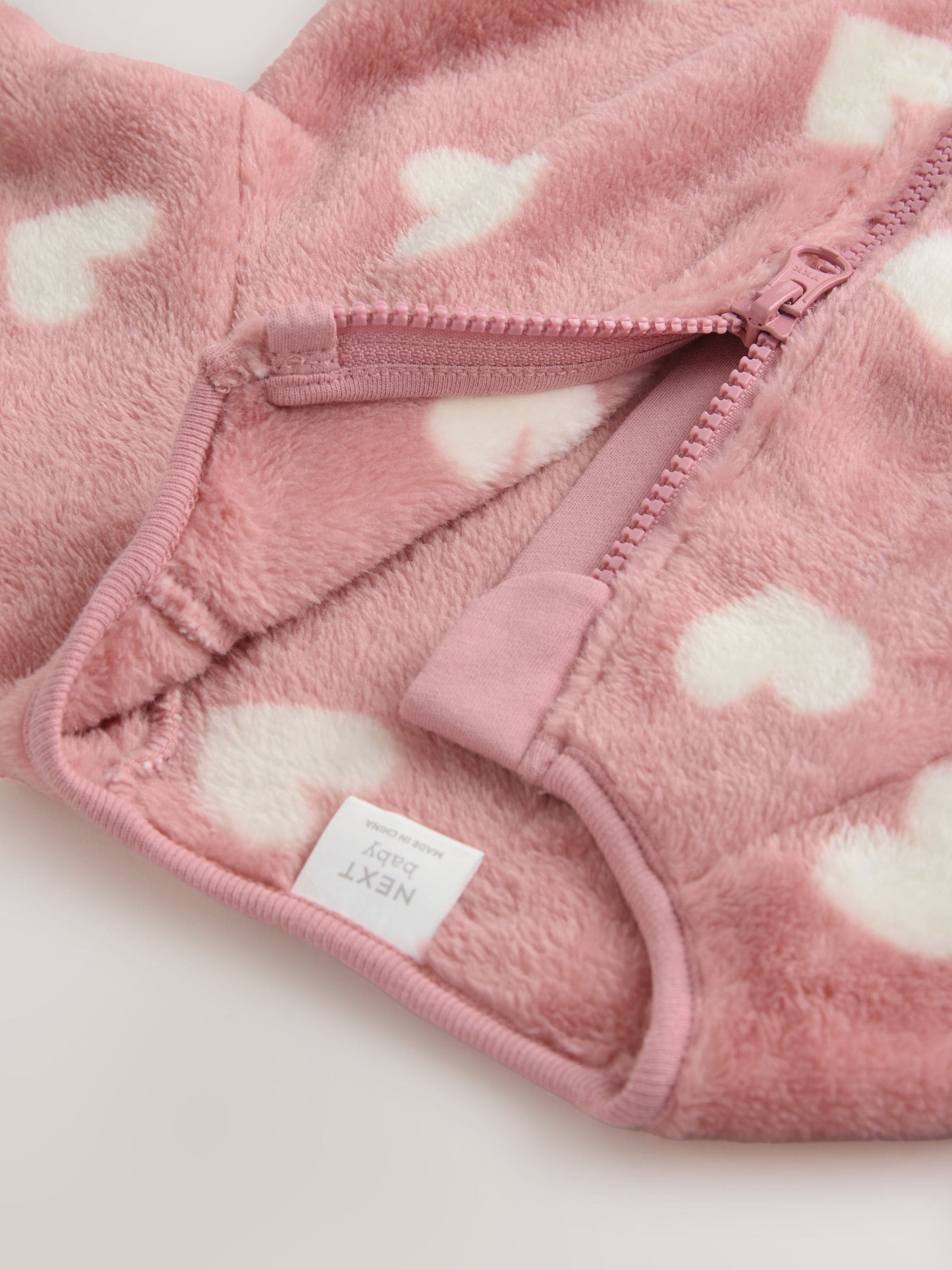 Pink Heart Print Baby Fleece Sleepsuit image 4
