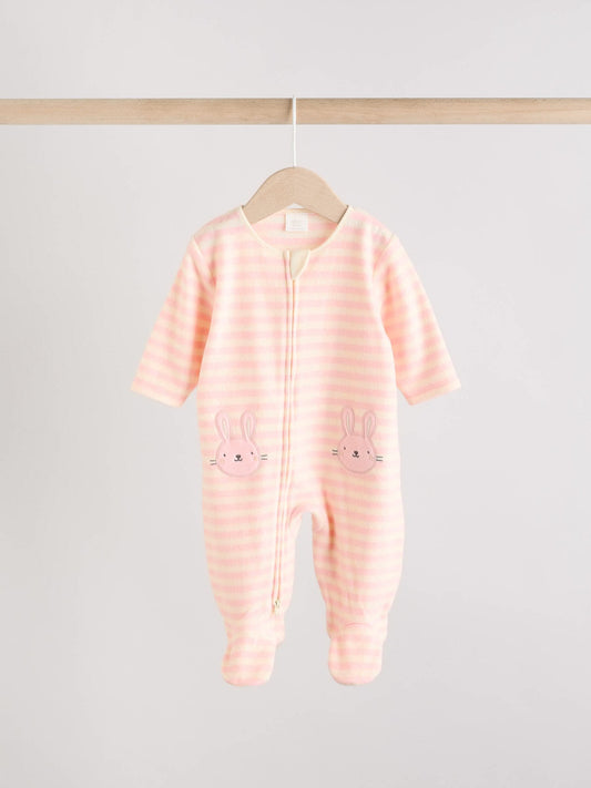 Pink 2 Pack Micro Fleece Two Way Zip Baby Sleepsuits image 2