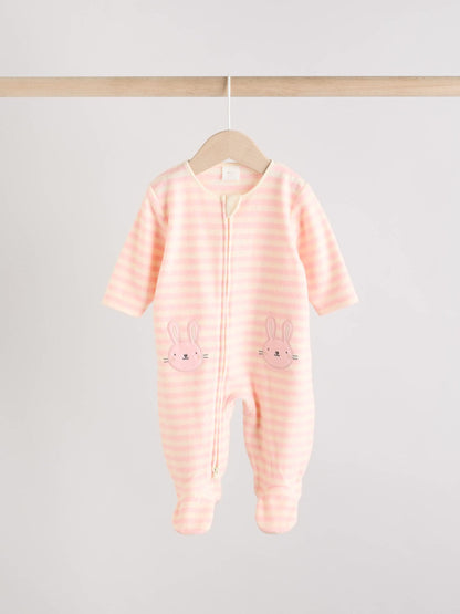 Pink 2 Pack Micro Fleece Two Way Zip Baby Sleepsuits image 2
