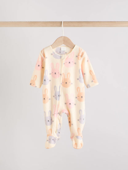 Pink 2 Pack Micro Fleece Two Way Zip Baby Sleepsuits image 3