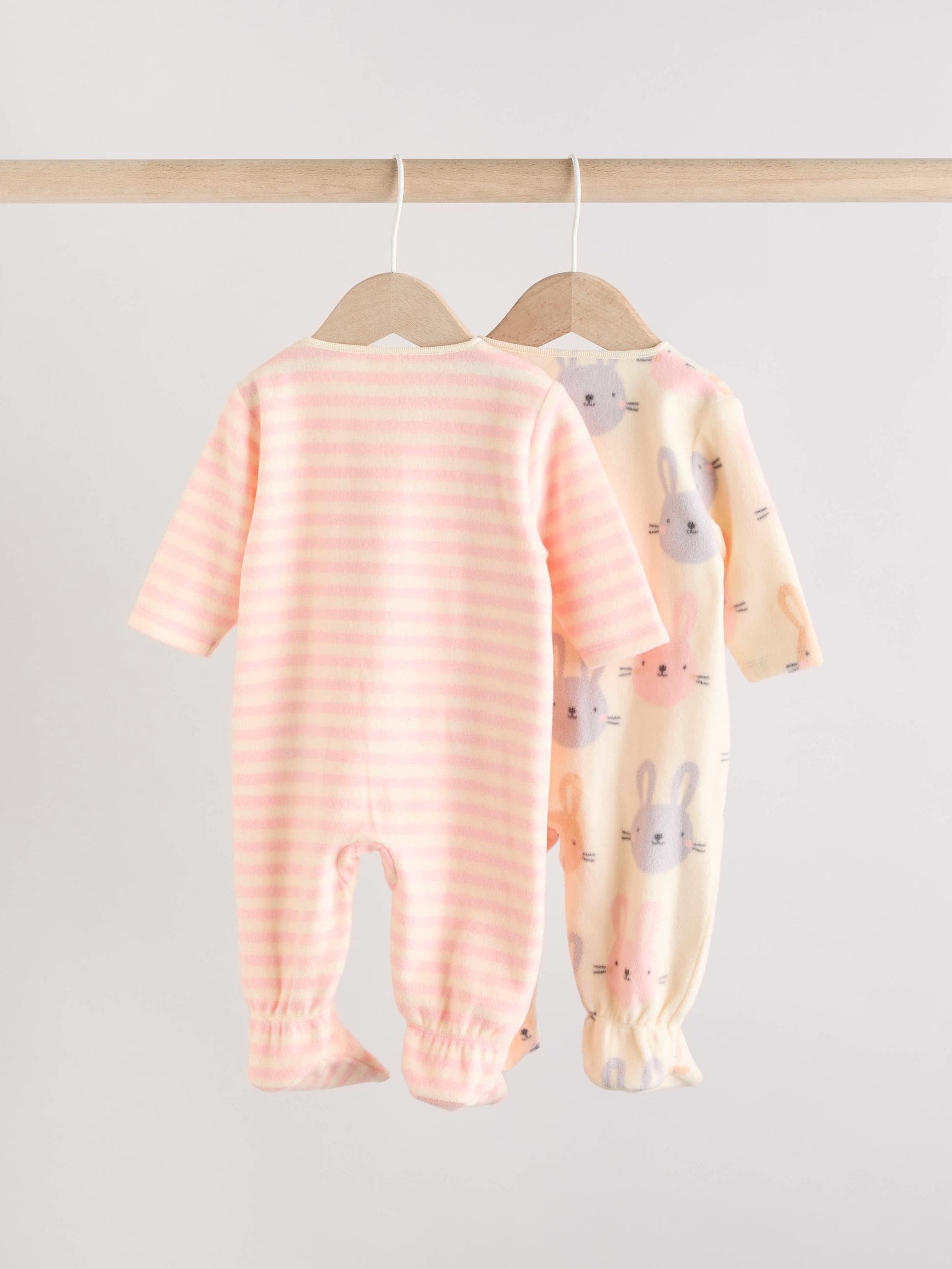 Pink 2 Pack Micro Fleece Two Way Zip Baby Sleepsuits image 4