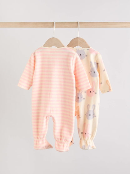 Pink 2 Pack Micro Fleece Two Way Zip Baby Sleepsuits image 4