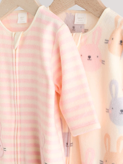 Pink 2 Pack Micro Fleece Two Way Zip Baby Sleepsuits image 6