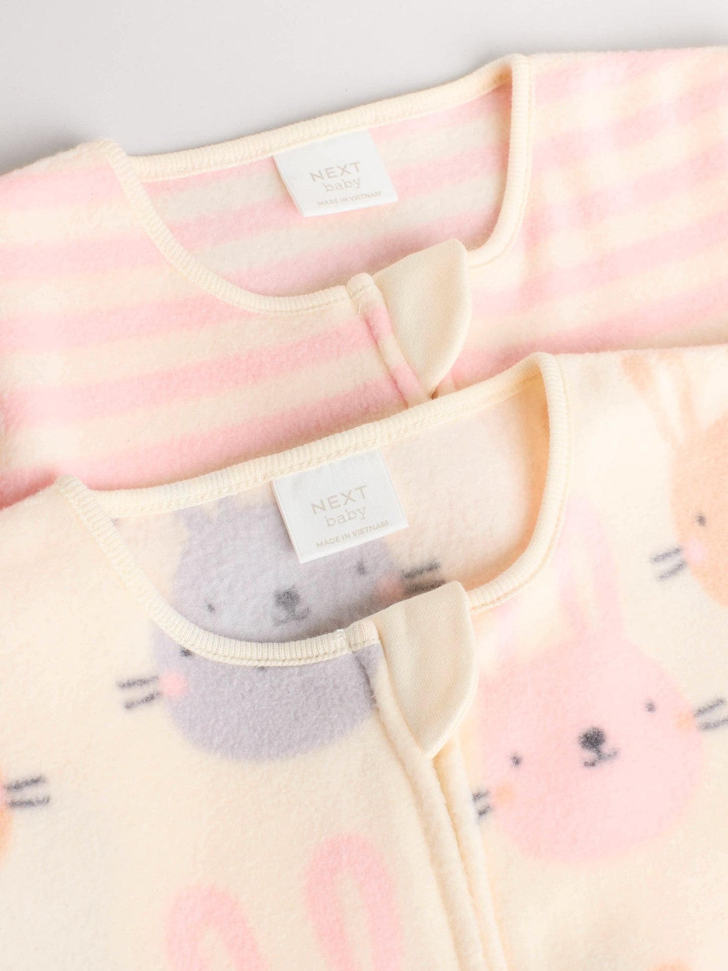 Pink 2 Pack Micro Fleece Two Way Zip Baby Sleepsuits image 7