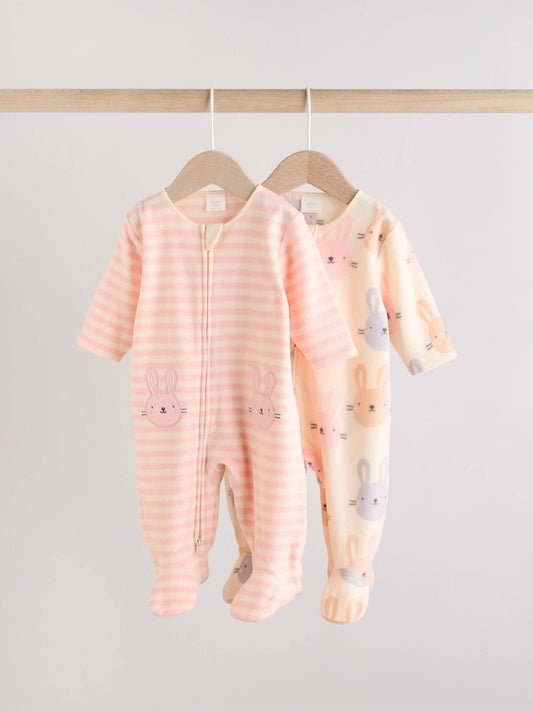 Pink 2 Pack Micro Fleece Two Way Zip Baby Sleepsuits image 1